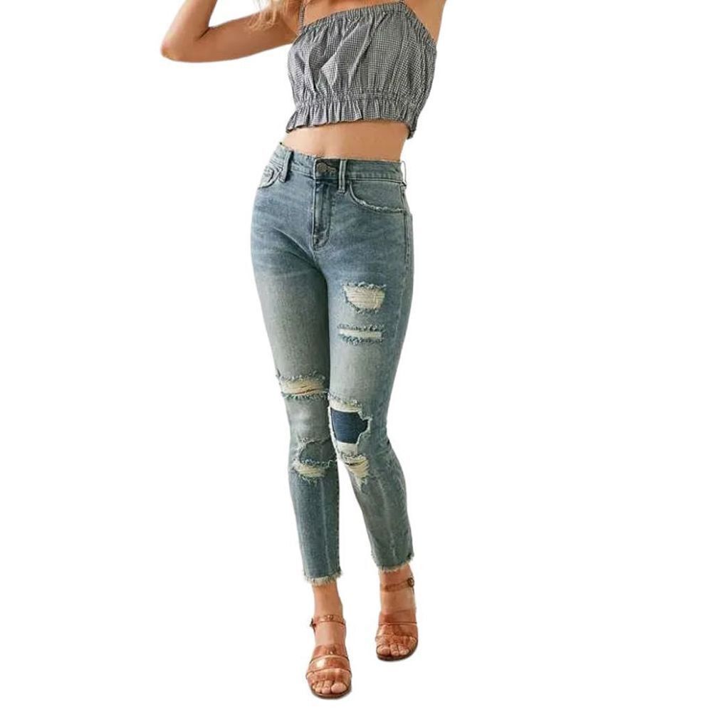 CROP HIGH RISE DISTRESSED SKINNY JEANS